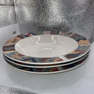 SET OF 3 STUDIO NOVA DEER RUN RIMMED SOUP BOWLS 8 1/4""